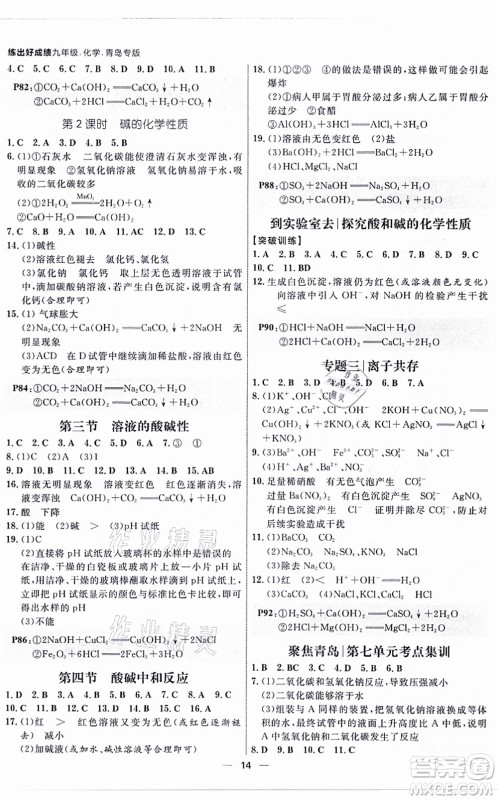 南方出版社2021练出好成绩九年级化学全一册人教版青岛专版答案 南方出版社2021练出好成绩九年级化学全一册人教版青岛专版答案