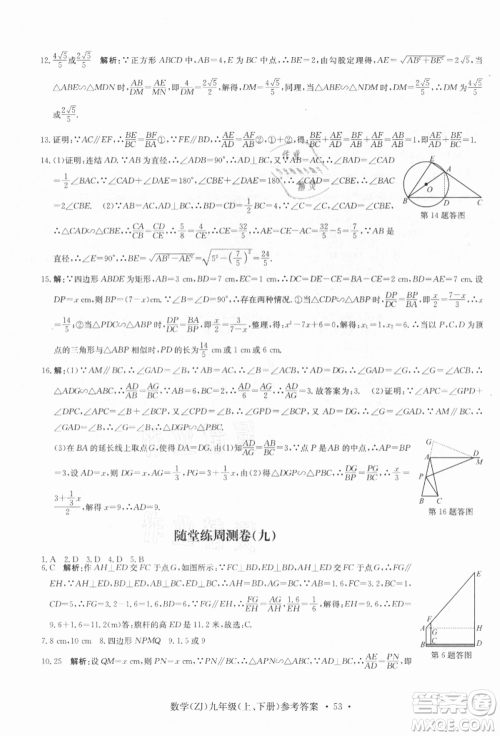 浙江工商大学出版社2021习题e百课时训练九年级数学浙教版参考答案