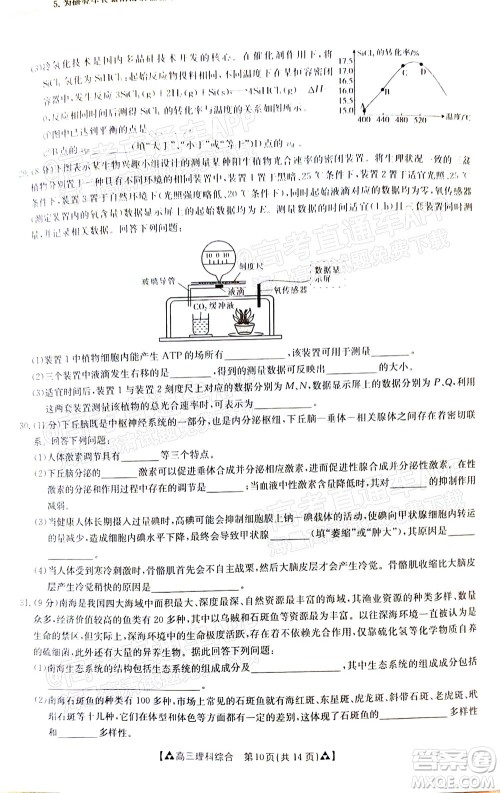 2022届西南四省金太阳12月联考高三理科综合试题及答案