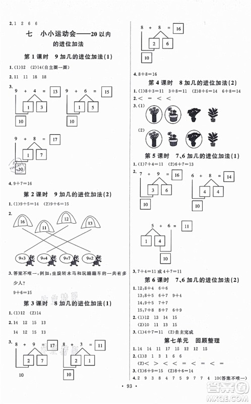 延边教育出版社2021每时每刻快乐优+作业本一年级数学上册QD青岛版答案 延边教育出版社2021每时每刻快乐优+作业本一年级数学上册QD青岛版答案
