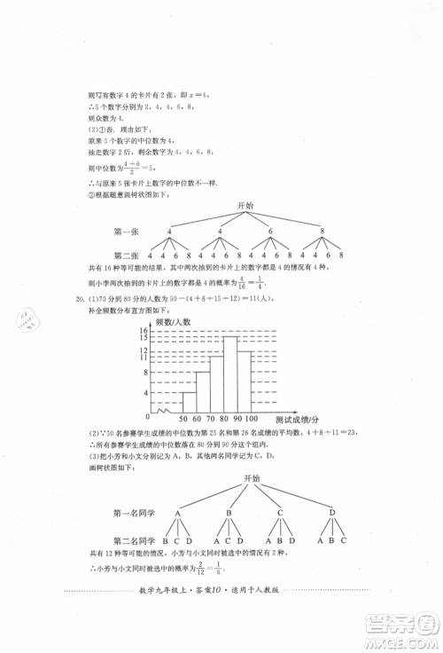 四川教育出版社2021初中单元测试九年级数学上册人教版参考答案