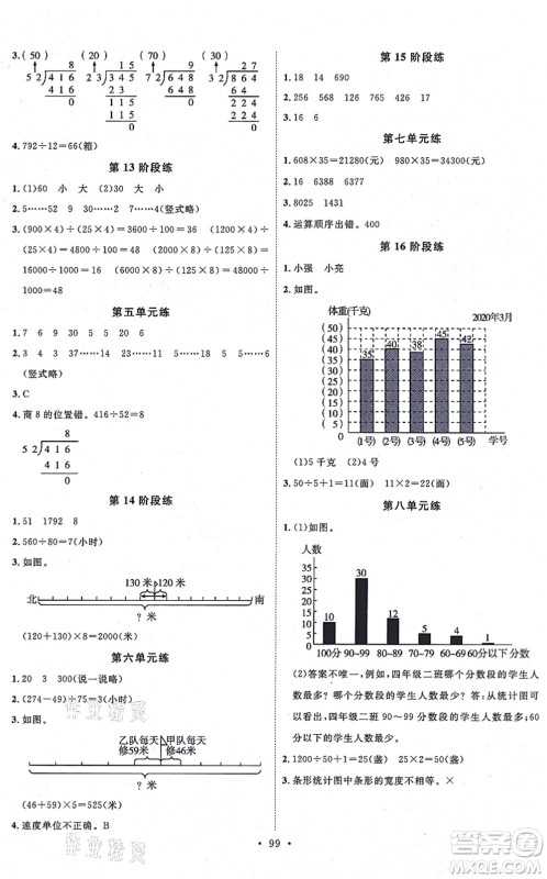 延边教育出版社2021每时每刻快乐优+作业本四年级数学上册QD青岛版答案