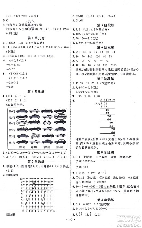 延边教育出版社2021每时每刻快乐优+作业本五年级数学上册RJ人教版答案 延边教育出版社2021每时每刻快乐优+作业本五年级数学上册RJ人教版答案