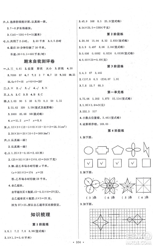 延边教育出版社2021每时每刻快乐优+作业本五年级数学上册QD青岛版答案