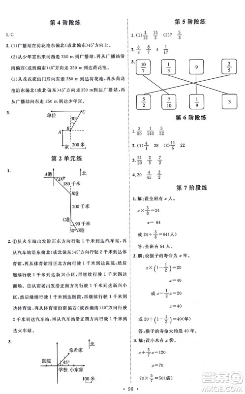 延边教育出版社2021每时每刻快乐优+作业本六年级数学上册RJ人教版答案