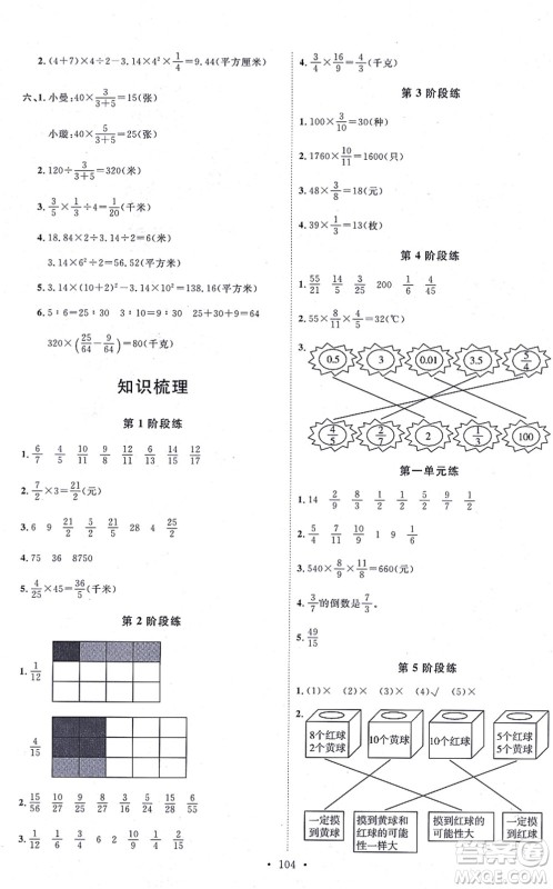 延边教育出版社2021每时每刻快乐优+作业本六年级数学上册QD青岛版答案