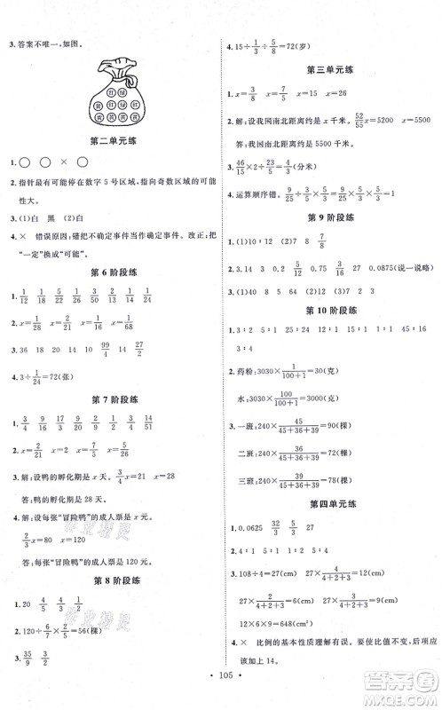 延边教育出版社2021每时每刻快乐优+作业本六年级数学上册QD青岛版答案