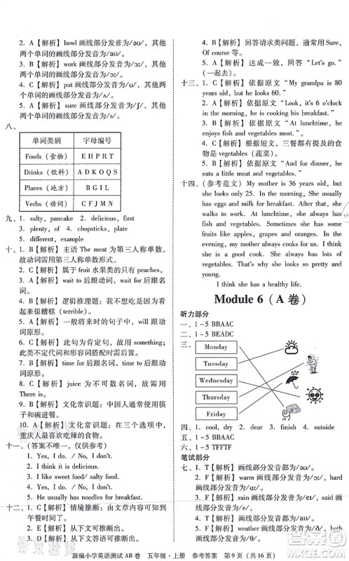 华南理工大学出版社2021小学英语测试AB卷五年级上册RJ人教版广州专版答案