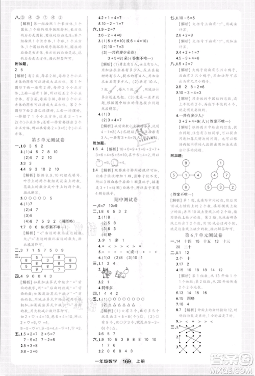 西安出版社2021状元成才路状元作业本一年级数学上册人教版参考答案