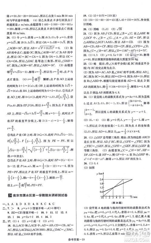 江苏凤凰美术出版社2021抢先起跑大试卷八年级数学上册新课标江苏版答案