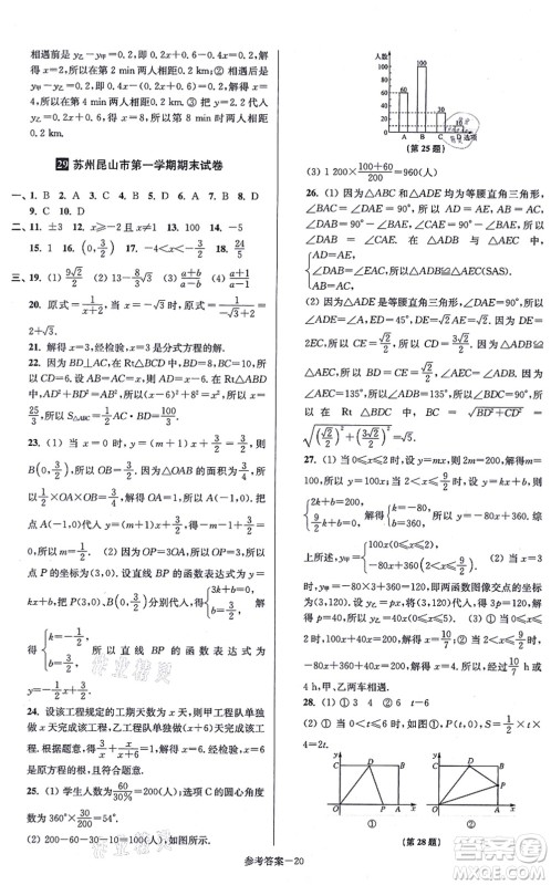 江苏凤凰美术出版社2021抢先起跑大试卷八年级数学上册新课标江苏版答案