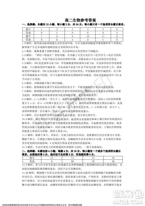 天壹名校联盟2021年下学期高二12月联考生物试题及答案 天壹名校联盟2021年下学期高二12月联考生物试题及答案