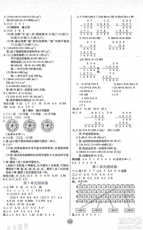 天津科学技术出版社2021云顶课堂五年级数学上册RJ人教版答案