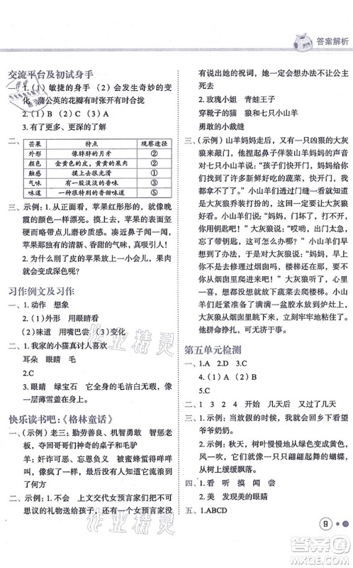 龙门书局2021黄冈小状元练重点培优同步练习三年级语文上册R人教版答案