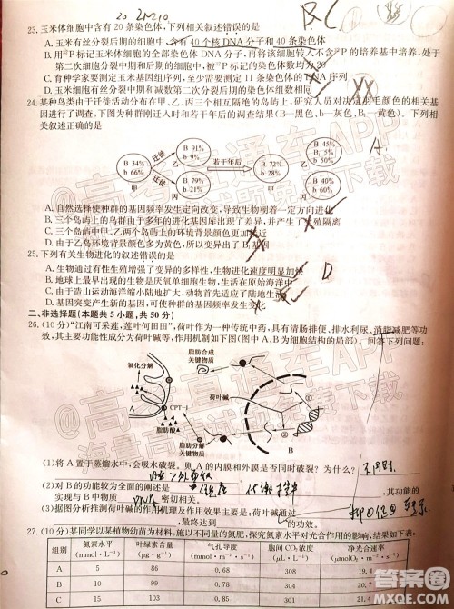 蒙城一中涡阳一中淮南一中怀远一中颍上一中2022届高三第一次五校联考生物试题及答案