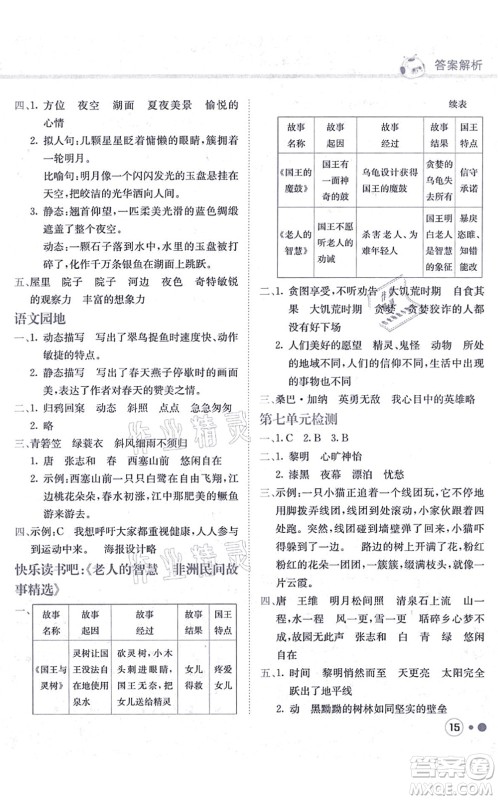 龙门书局2021黄冈小状元练重点培优同步练习五年级语文上册R人教版答案