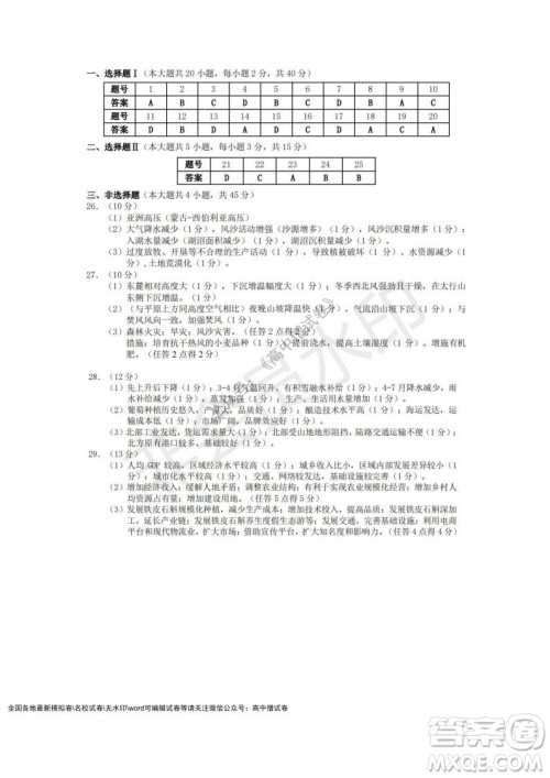 Z20名校联盟2022届高三第二次联考地理试题及答案