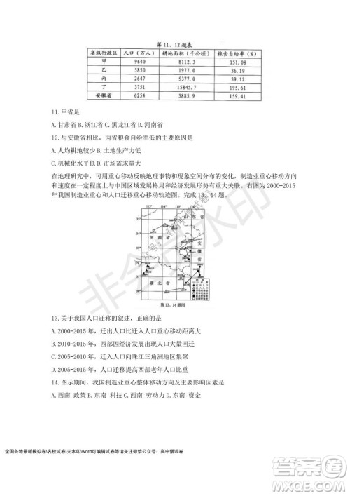 Z20名校联盟2022届高三第二次联考地理试题及答案