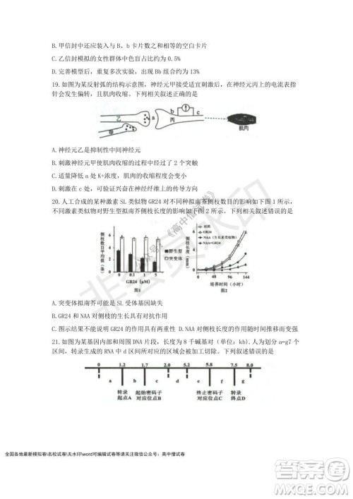 Z20名校联盟2022届高三第二次联考生物试题及答案 Z20名校联盟2022届高三第二次联考生物试题及答案