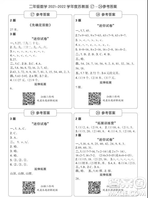 2021年时代学习报二年级上数学苏教版17-20期参考答案