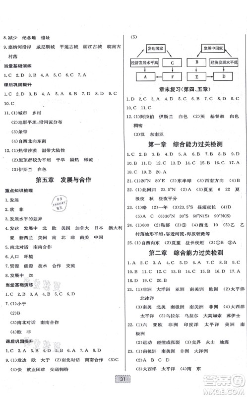 辽宁少年儿童出版社2021练重点七年级地理上册RJ人教版河南专版答案