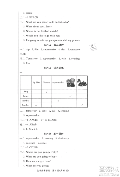 西安出版社2021状元坊全程突破导练测六年级英语上册人教版佛山专版参考答案