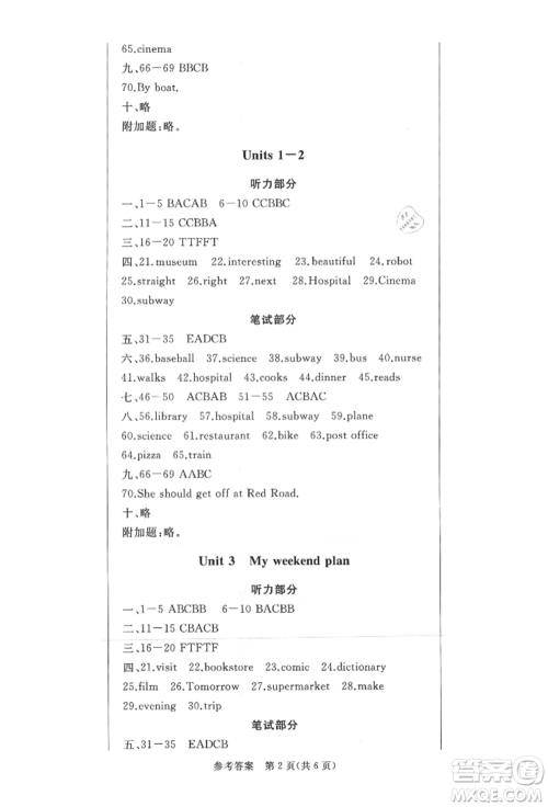 西安出版社2021状元坊全程突破导练测六年级英语上册人教版佛山专版参考答案 西安出版社2021状元坊全程突破导练测六年级英语上册人教版佛山专版参考答案