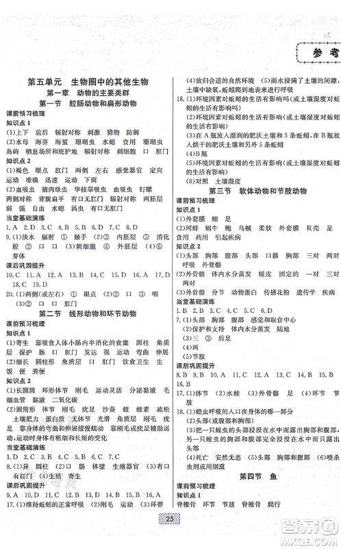 辽宁少年儿童出版社2021练重点八年级生物上册RJ人教版河南专版答案 辽宁少年儿童出版社2021练重点八年级生物上册RJ人教版河南专版答案