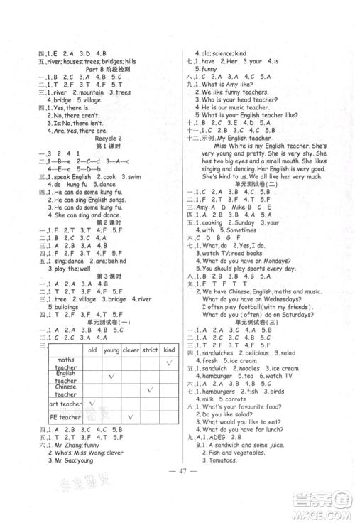 阳光出版社2021激活思维智能训练五年级英语上册人教版参考答案