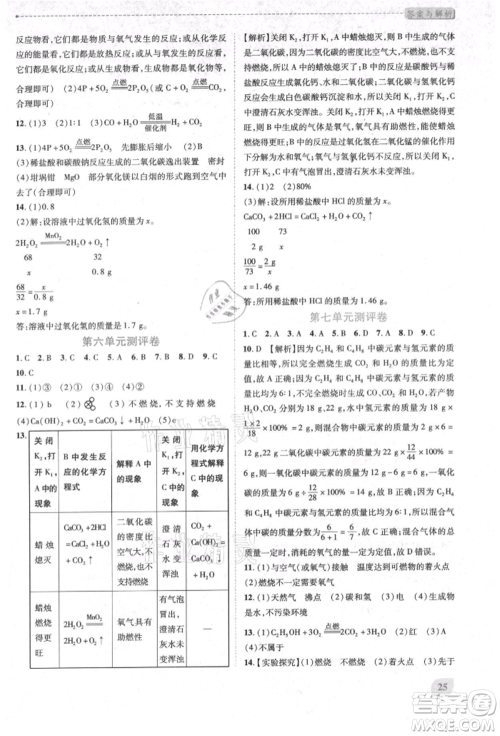 人民教育出版社2021新课标教材同步导练九年级化学上册人教版参考答案