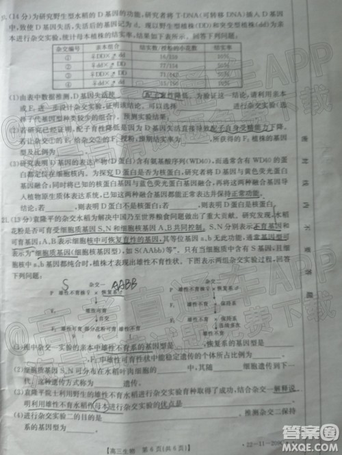 2022届福建金太阳高三12月联考生物试题及答案