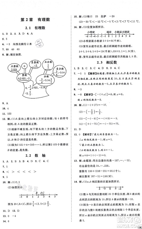 海南出版社2021新课程同步练习册七年级数学上册华东师大版答案