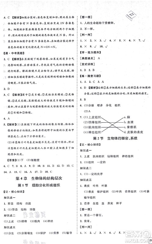 海南出版社2021新课程同步练习册七年级生物上册北师大版答案