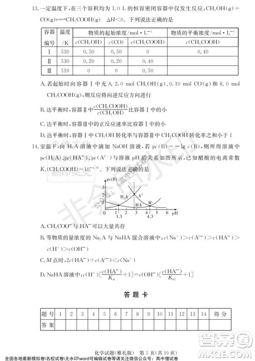 炎德英才大联考雅礼中学2022届高三月考试卷四化学试题及答案 炎德英才大联考雅礼中学2022届高三月考试卷四化学试题及答案