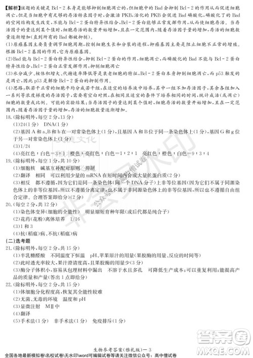 炎德英才大联考雅礼中学2022届高三月考试卷四生物试题及答案