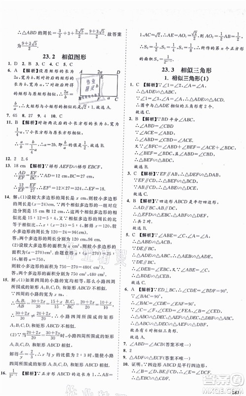 海南出版社2021新课程同步练习册九年级数学上册华东师大版答案