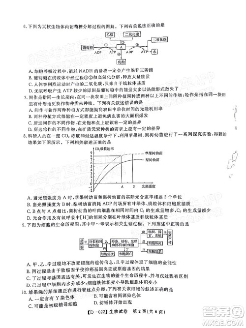 2022届皖江名校联盟高三第四次联考生物试题及答案