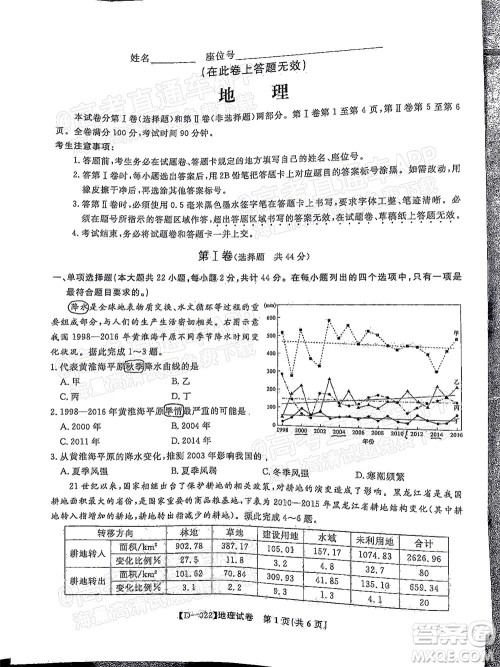 2022届皖江名校联盟高三第四次联考地理试题及答案