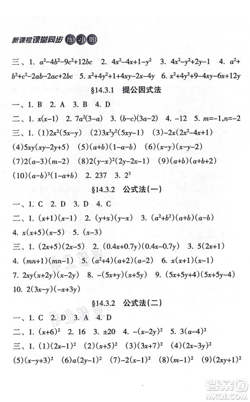 南方出版社2021新课程课堂同步练习册八年级数学上册人教版答案