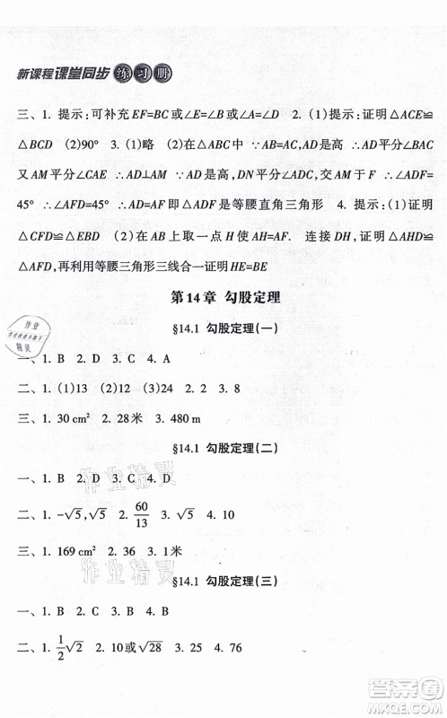 南方出版社2021新课程课堂同步练习册八年级数学上册华师版答案