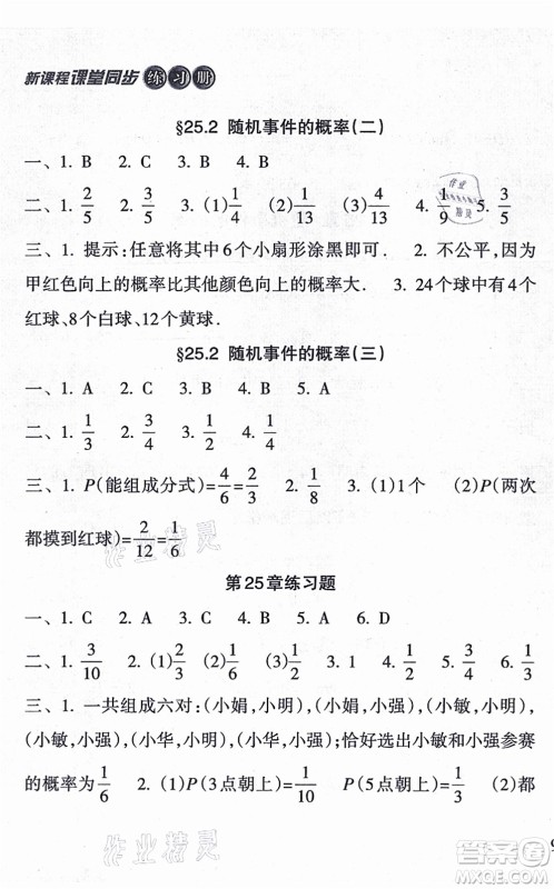 南方出版社2021新课程课堂同步练习册九年级数学上册华师版答案