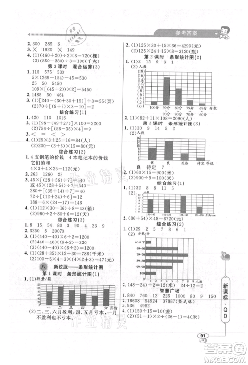 山东画报出版社2021应用题天天练四年级数学上册青岛版参考答案