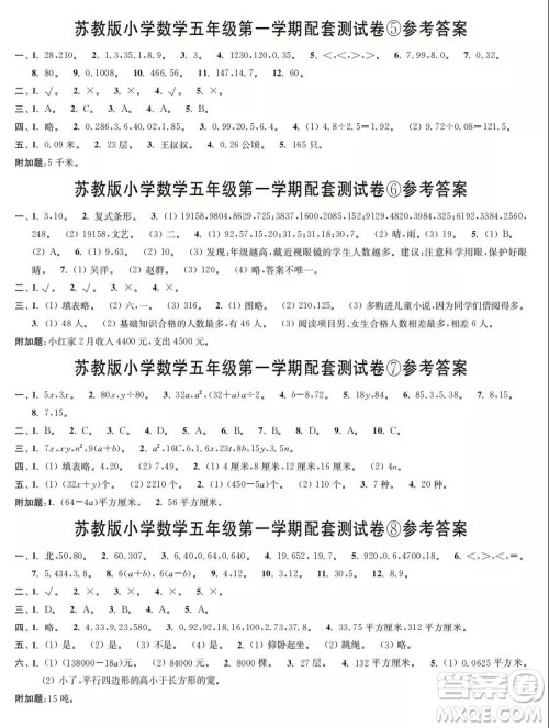 2021年时代学习报数学周刊苏教版五年级第一学期配套试卷答案