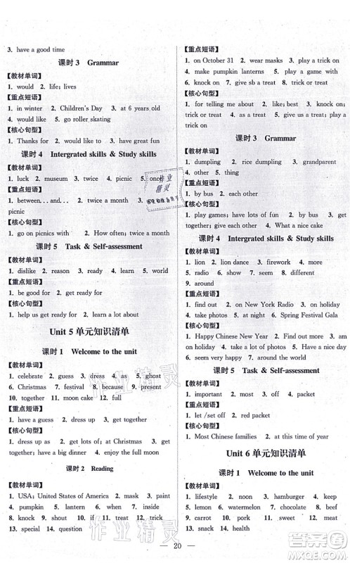 江苏人民出版社2021创新课时作业本七年级英语上册译林版连云港专版答案