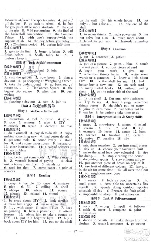 江苏人民出版社2021创新课时作业本八年级英语上册译林版连云港专版答案