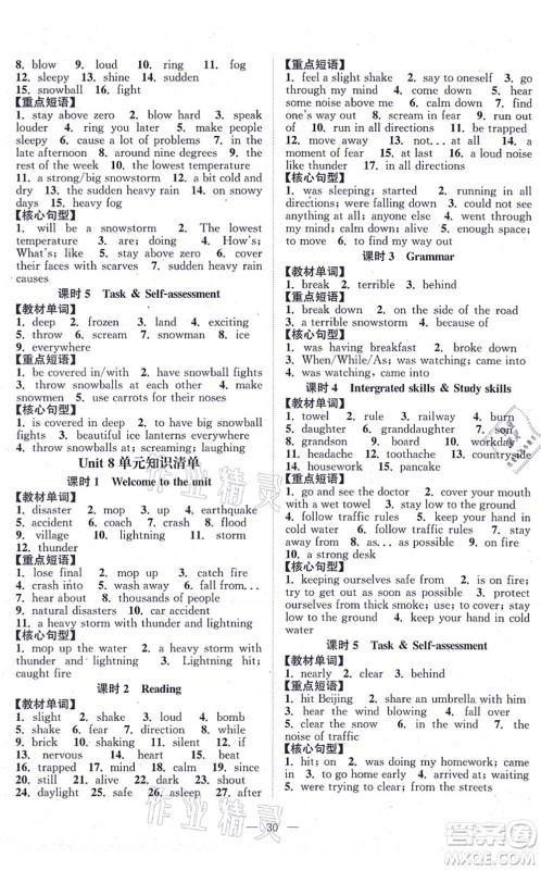 江苏人民出版社2021创新课时作业本八年级英语上册译林版连云港专版答案