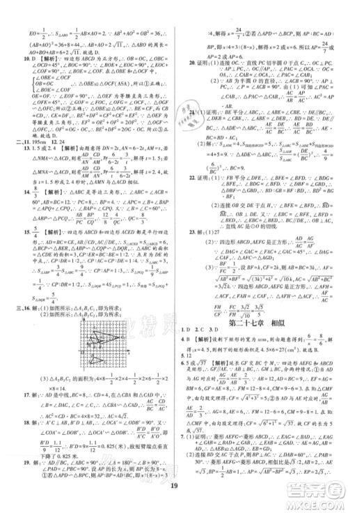 天津科学技术出版社2021追梦之旅铺路卷九年级数学人教版河南专版参考答案