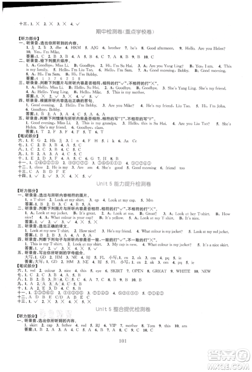 北方妇女儿童出版社2021金色课堂复习金卷同步跟踪大试卷三年级英语上册译林版参考答案