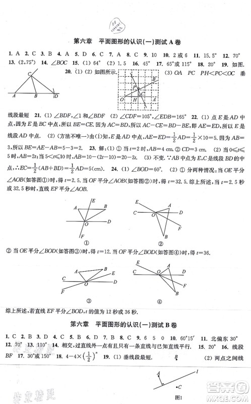 江苏凤凰美术出版社2021创新课时作业七年级数学上册新课标江苏版答案