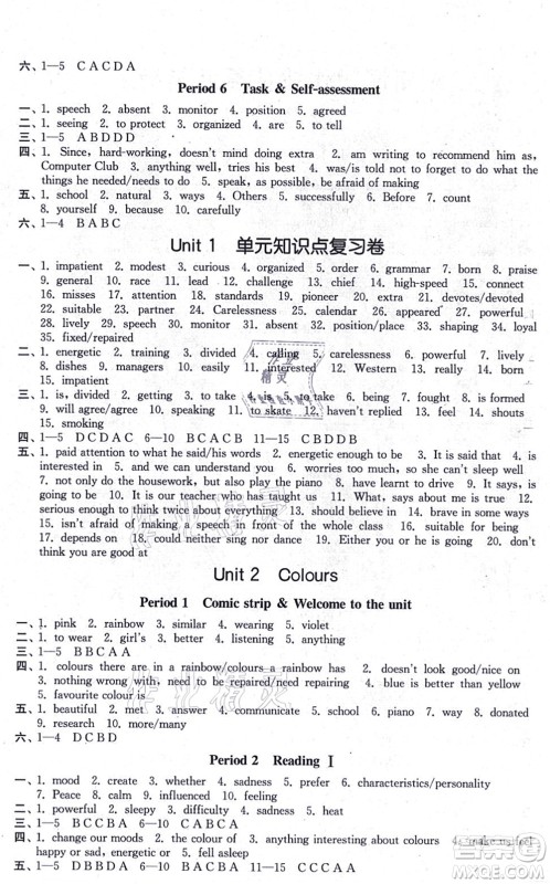 江苏凤凰美术出版社2021创新课时作业九年级英语上册新课标江苏版答案